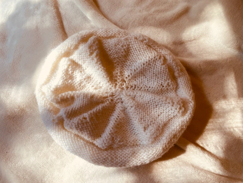 Hand-knitted White Beret