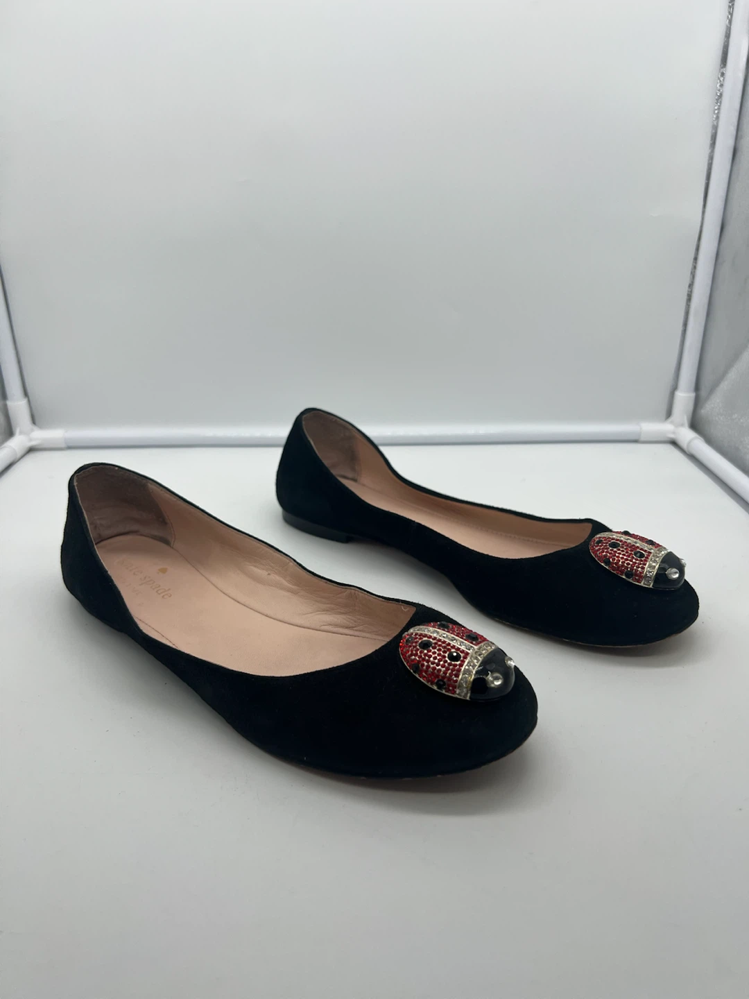 KATE SPADE Wendy Jeweled Ladybug Black Suede Ballet Flats sz 7 - photo 2