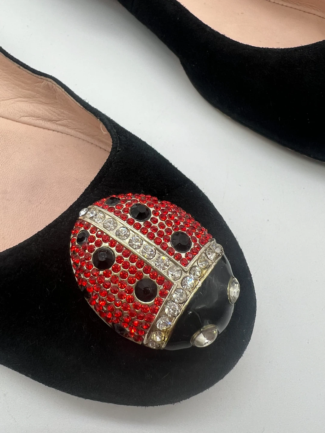 KATE SPADE Wendy Jeweled Ladybug Black Suede Ballet Flats sz 7 - photo 3