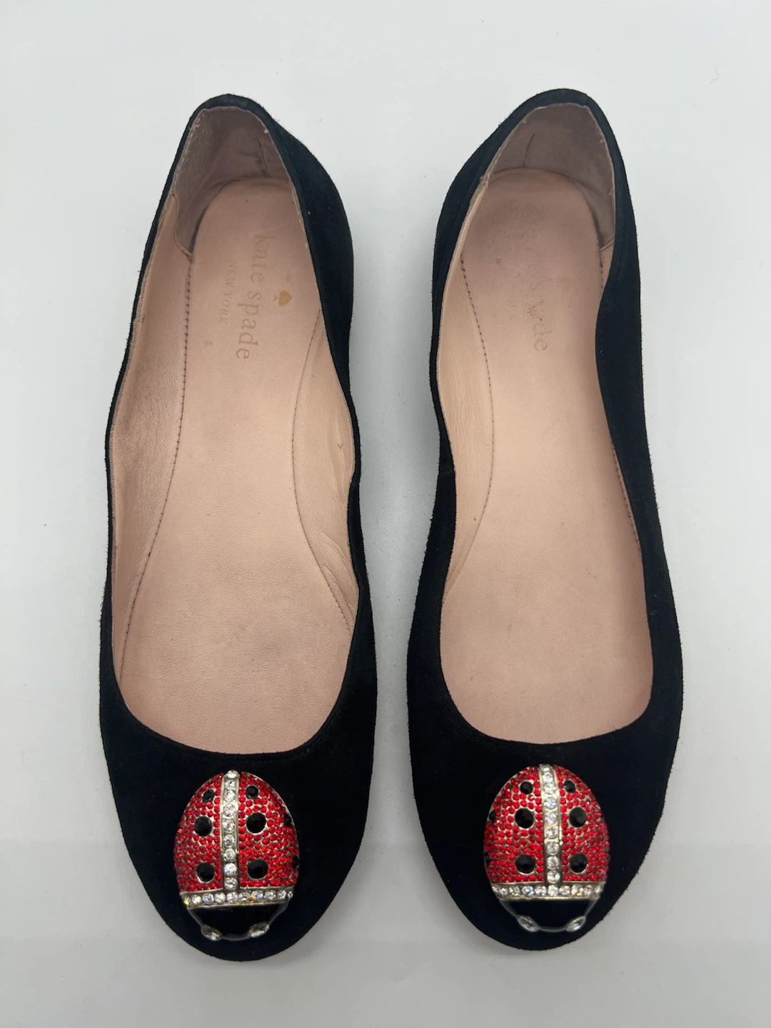 KATE SPADE Wendy Jeweled Ladybug Black Suede Ballet Flats sz 7 - photo 5