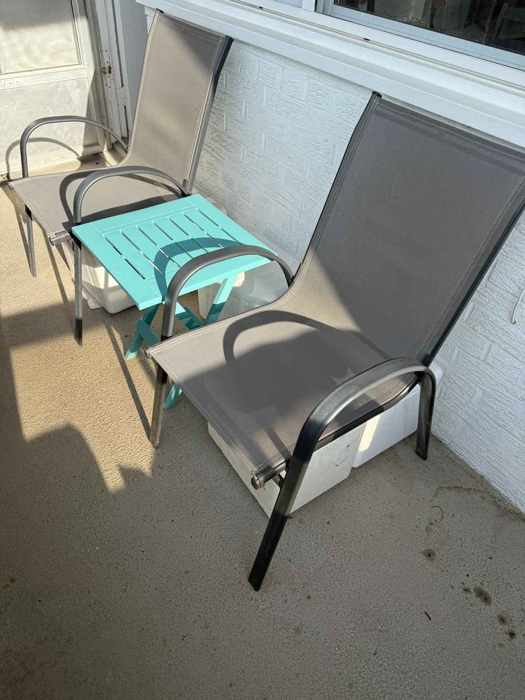 Modern Patio Set - 2 Chairs + Table - $40