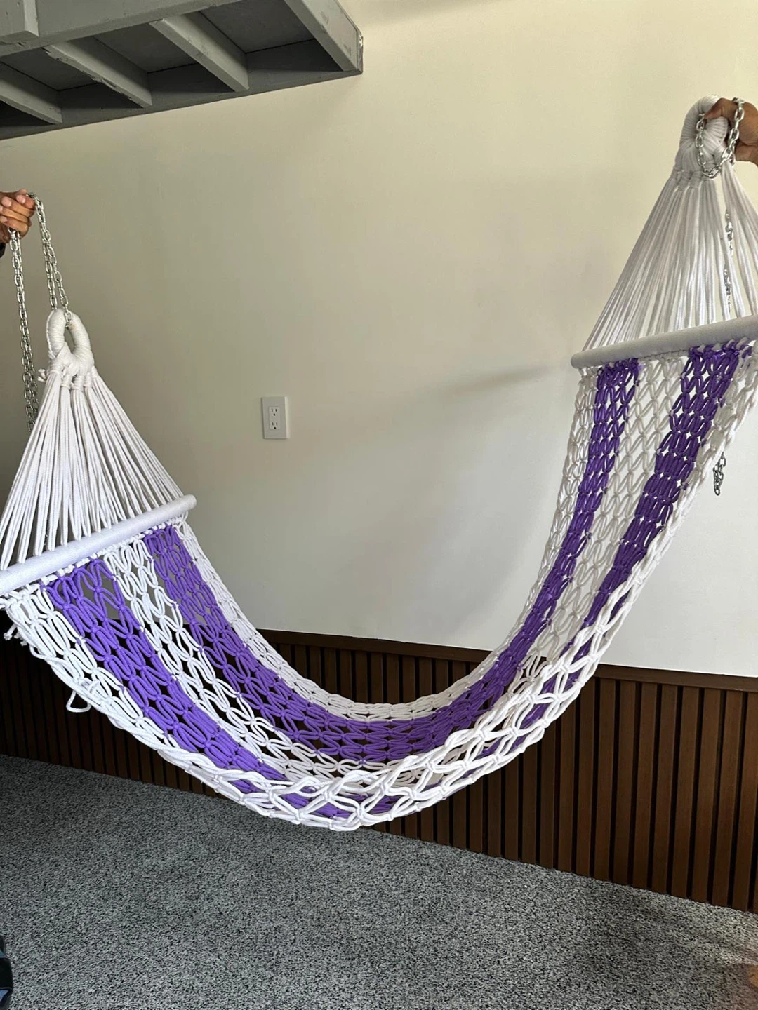 Purple and White Striped Hammock Chair