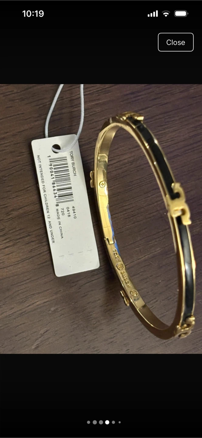Tory Burch Black & Gold Logo Bangle Bracelet