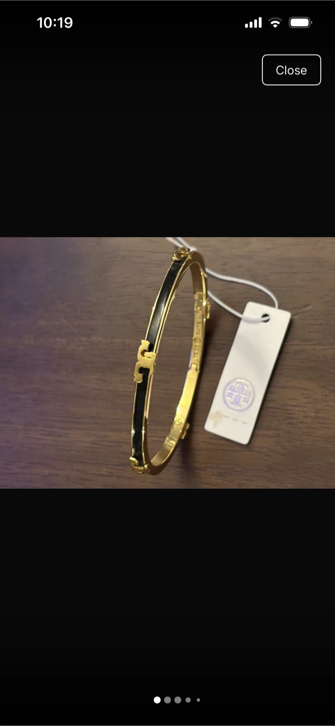 Tory Burch Black & Gold Logo Bangle Bracelet - photo 2