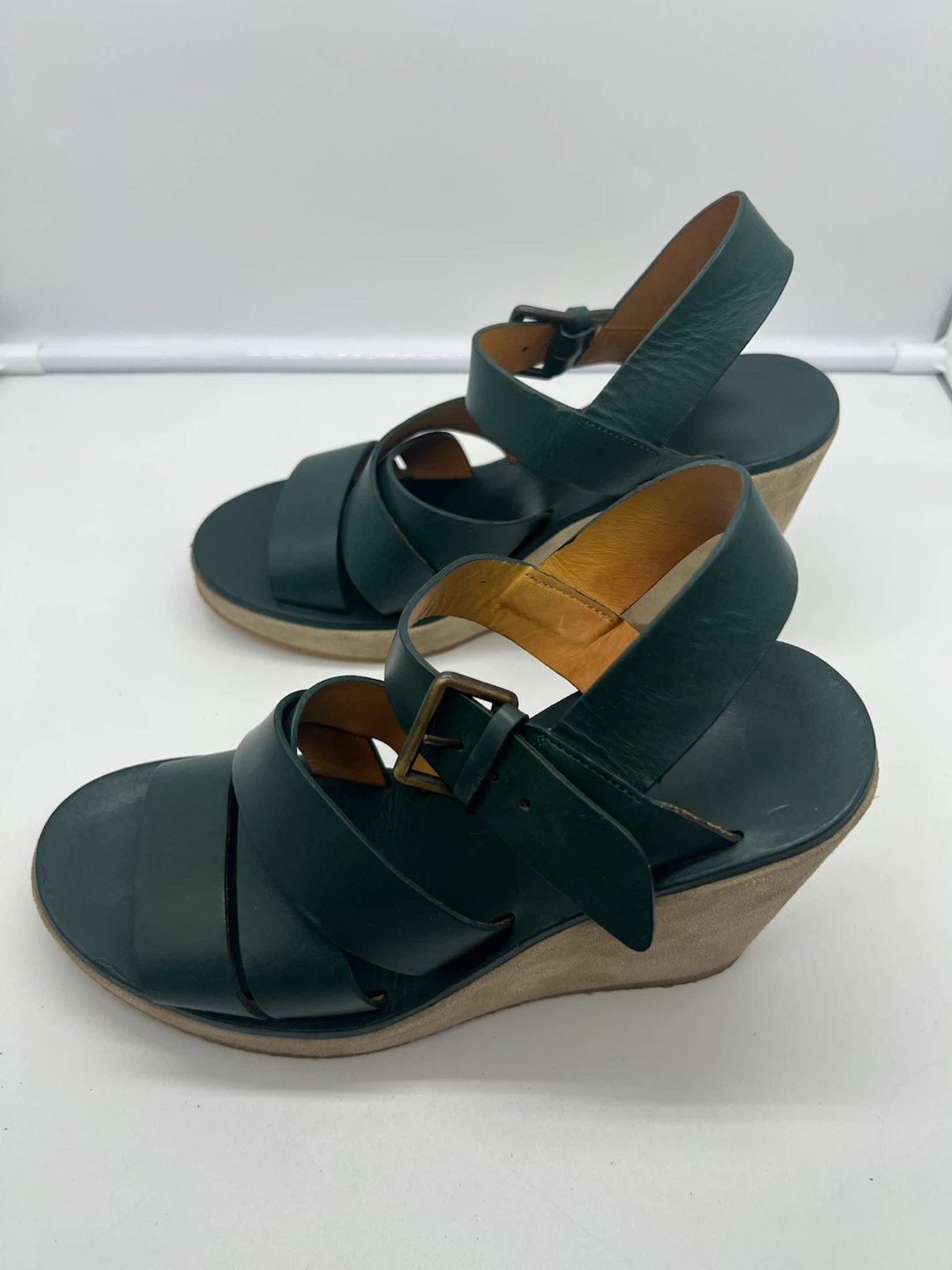 A.P.C. Paola Teal Green Leather Strappy Open Toe Wedges 38 - photo 4