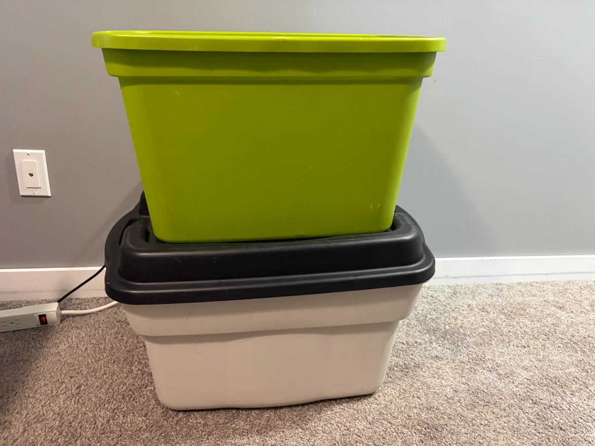 Green and White Storage Totes with Lids