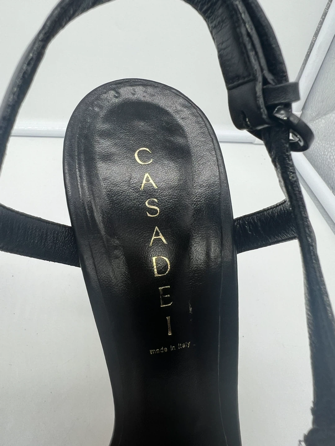 CASADEI Resort Collection T-Bar Black Leather Gold High Heels 11 - photo 3