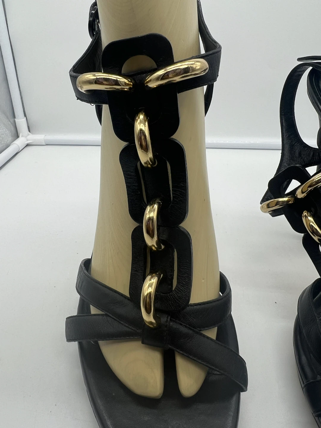 CASADEI Resort Collection T-Bar Black Leather Gold High Heels 11 - photo 4