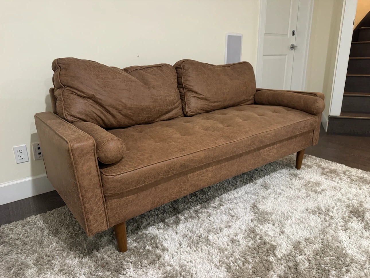 Brown Tufted Sofa with Round Bolster Arms - photo 2
