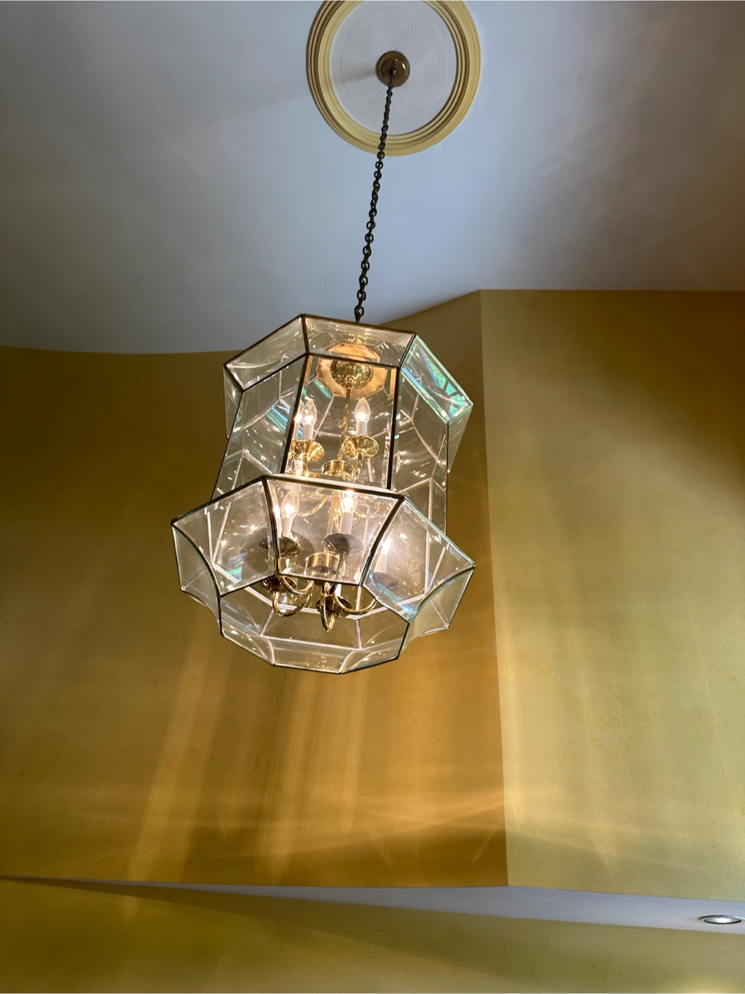 Elegant solid Brass with Leaded beveled Glass Pane Chandelier - photo 2