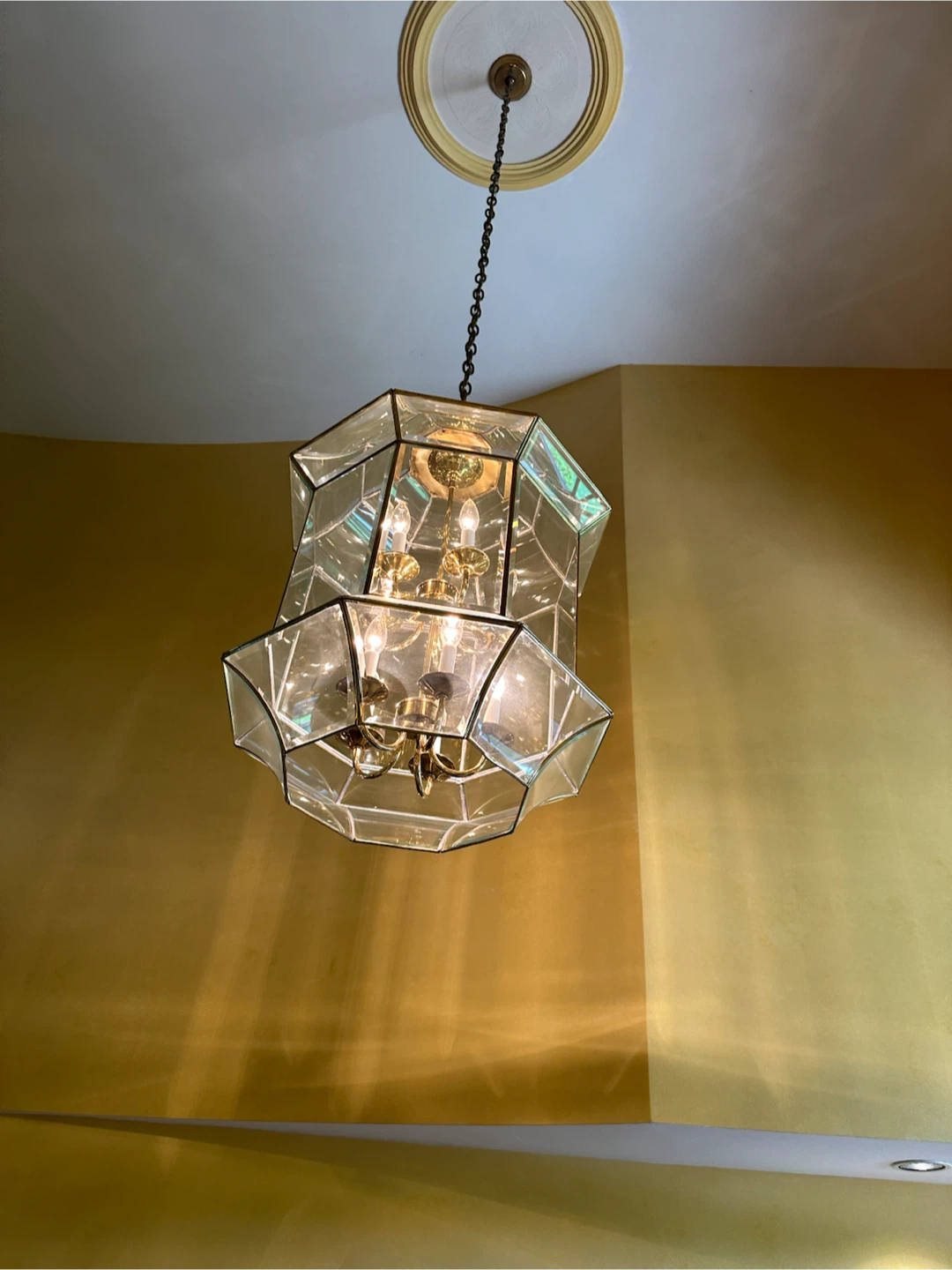 Elegant solid Brass with Leaded beveled Glass Pane Chandelier - photo 3