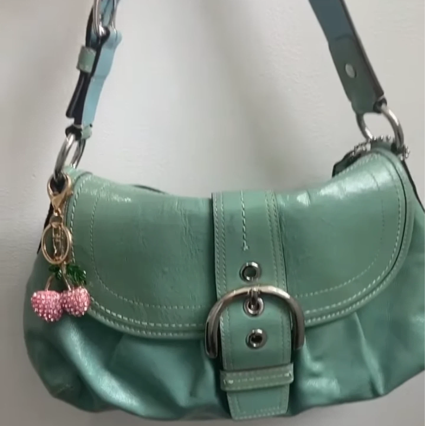 Y2K coach teal leather soho bag large