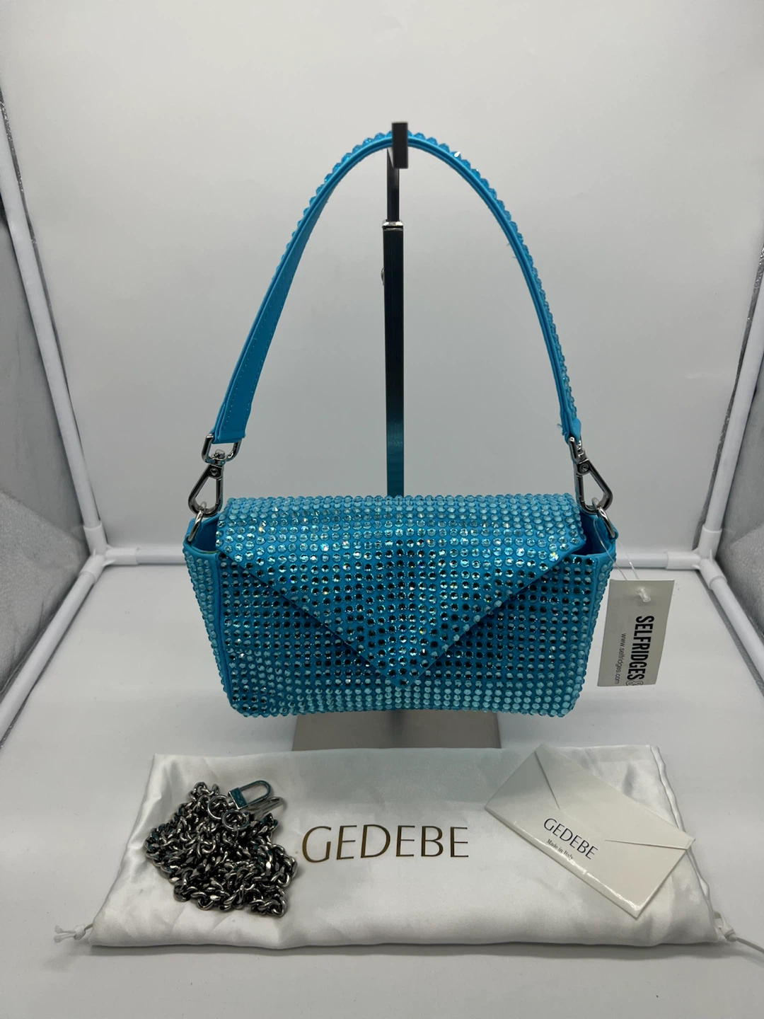 NEW GEDEBE My Love Mini Azure Blue Strass Crystal Shoulder Bag