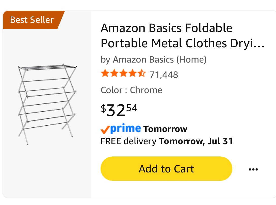 Amazon Basics Foldable Portable Metal Clothes Drying Rack - photo 2