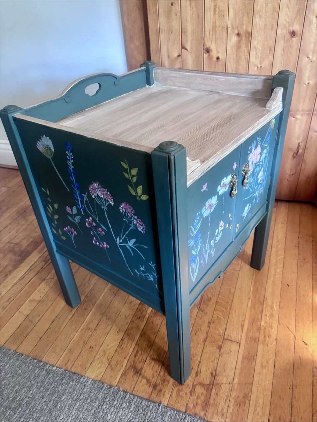 Vintage Green Floral Cabinet with Gold Lion Head Knobs - photo 4