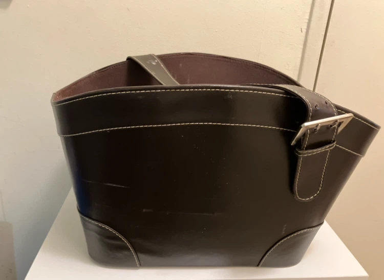 Dark Brown Faux Leather Magazine Holder Basket