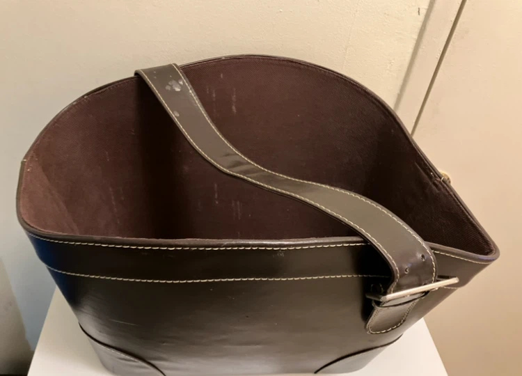 Dark Brown Faux Leather Magazine Holder Basket - photo 2