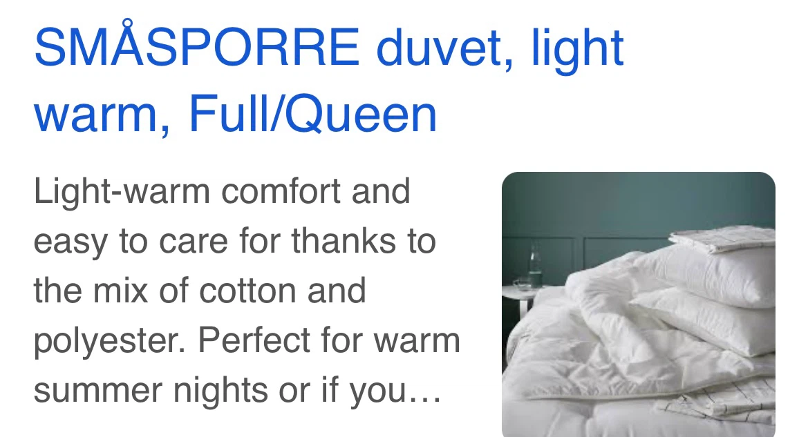 IKEA SMÅSPORRE Duvet - Queen
