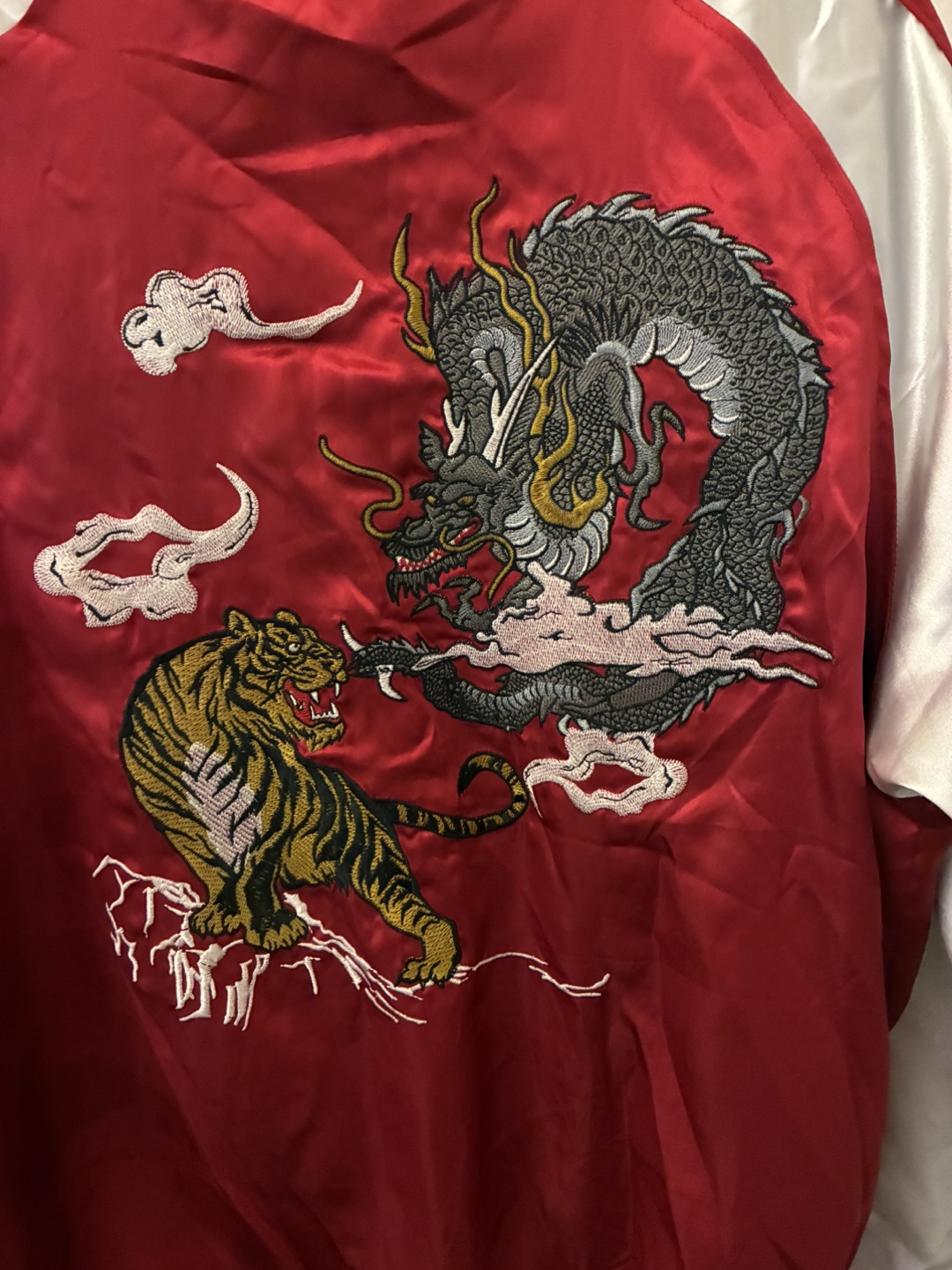 Red Embroidered Tiger and Dragon Bomber Jacket - photo 3