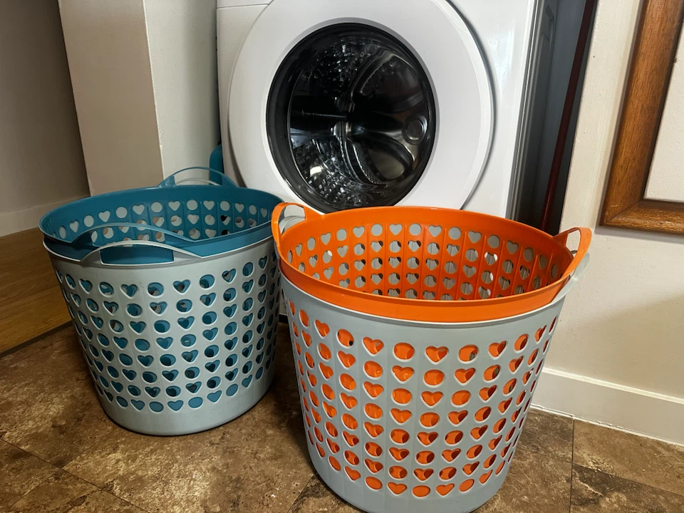 Orange and Blue Plastic Laundry Baskets