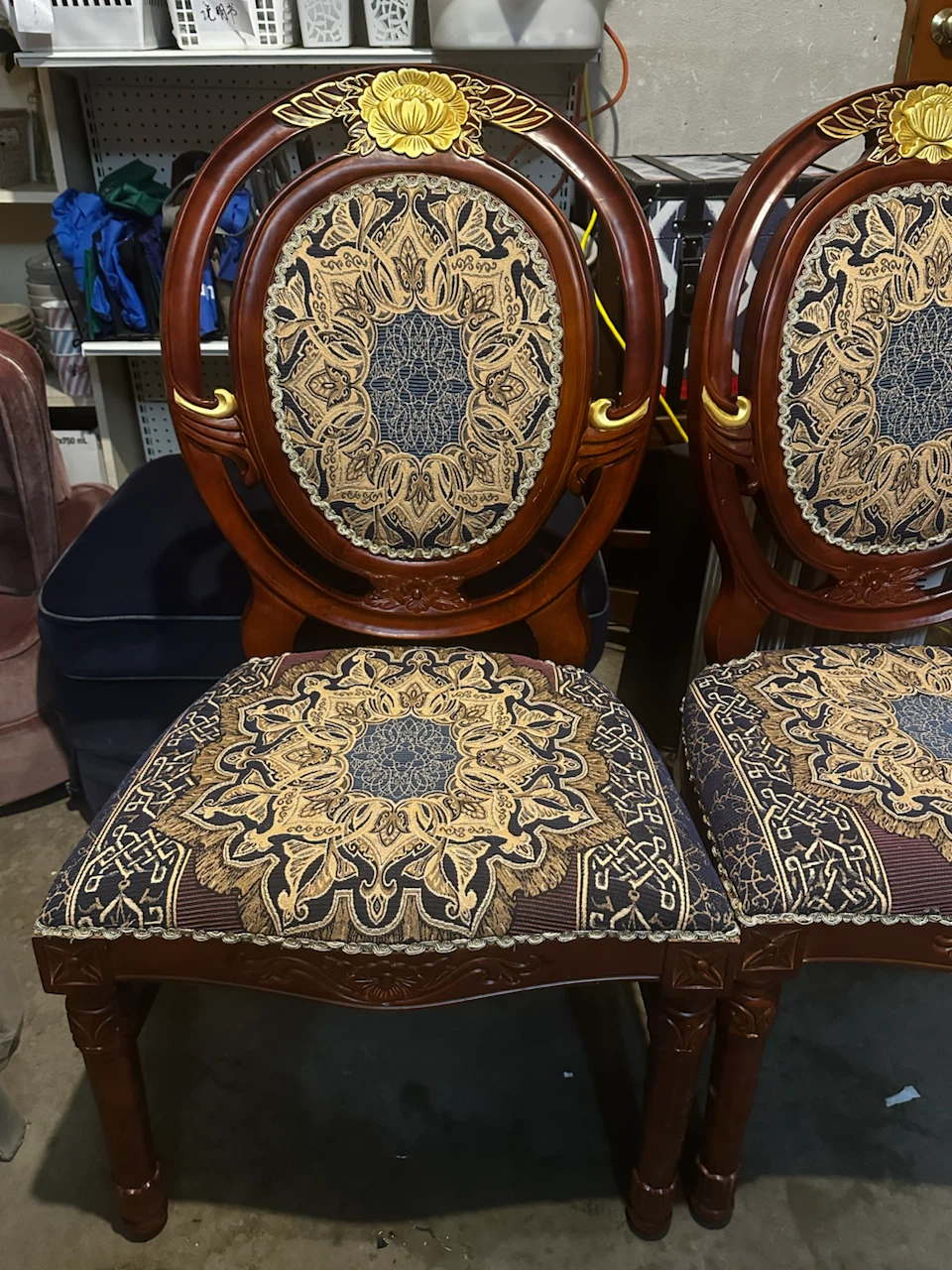Pair of Ornate Wood Dining Chairs