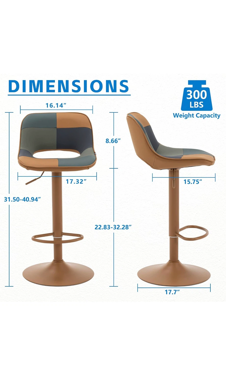 Adjustable Patchwork Bar Stool - Tan - photo 2