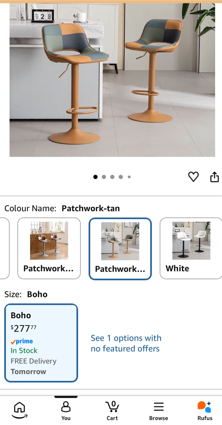 Adjustable Patchwork Bar Stool - Tan - photo 3