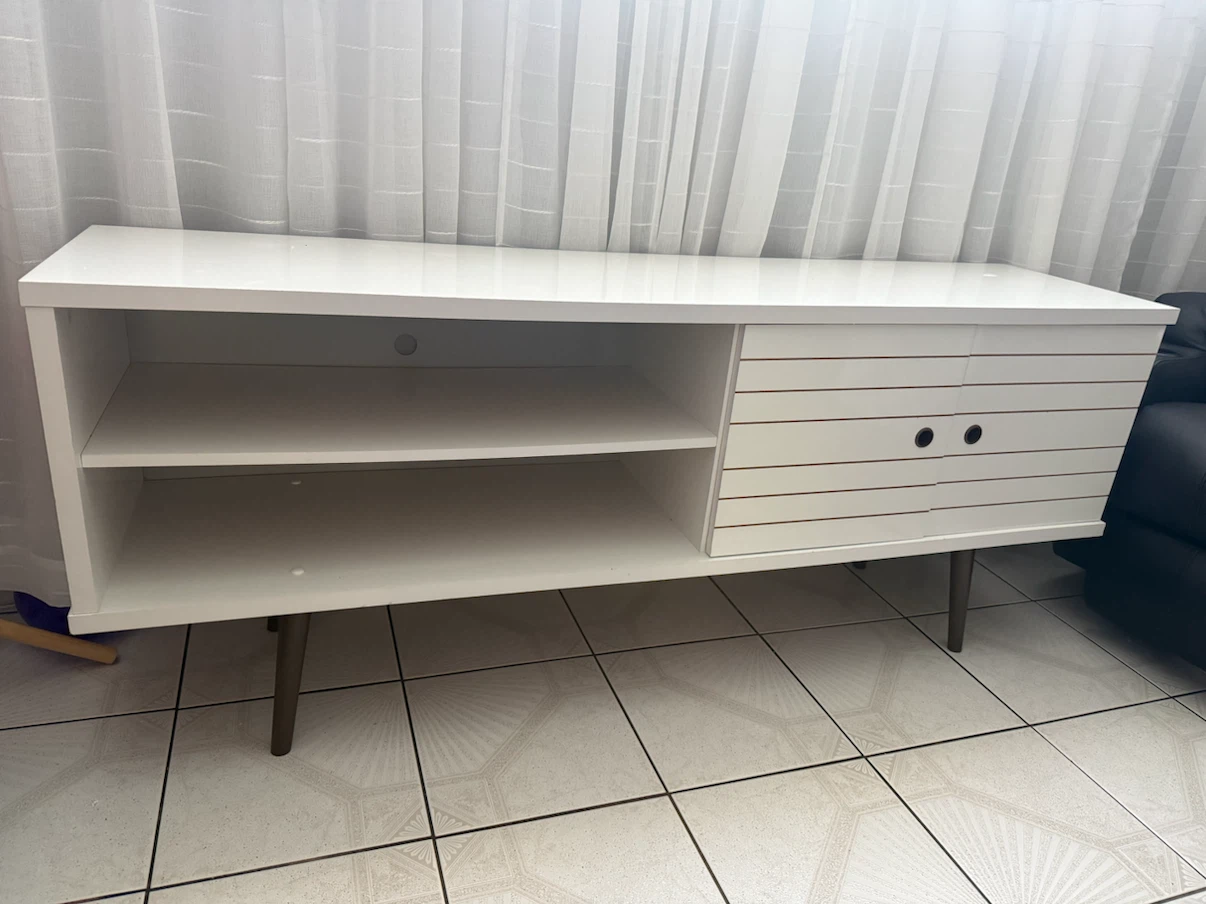 White TV Stand with Cabinet