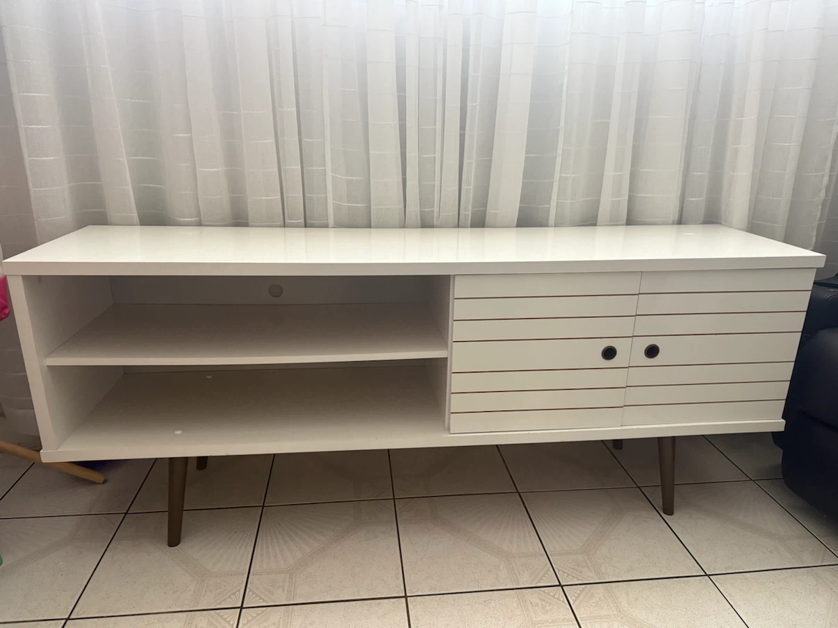 White TV Stand with Cabinet - photo 2