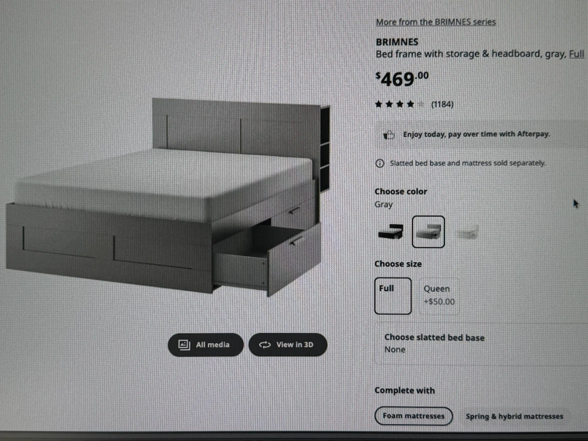 BRIMNES Bed Frame with Storage & Headboard - Gray, Full