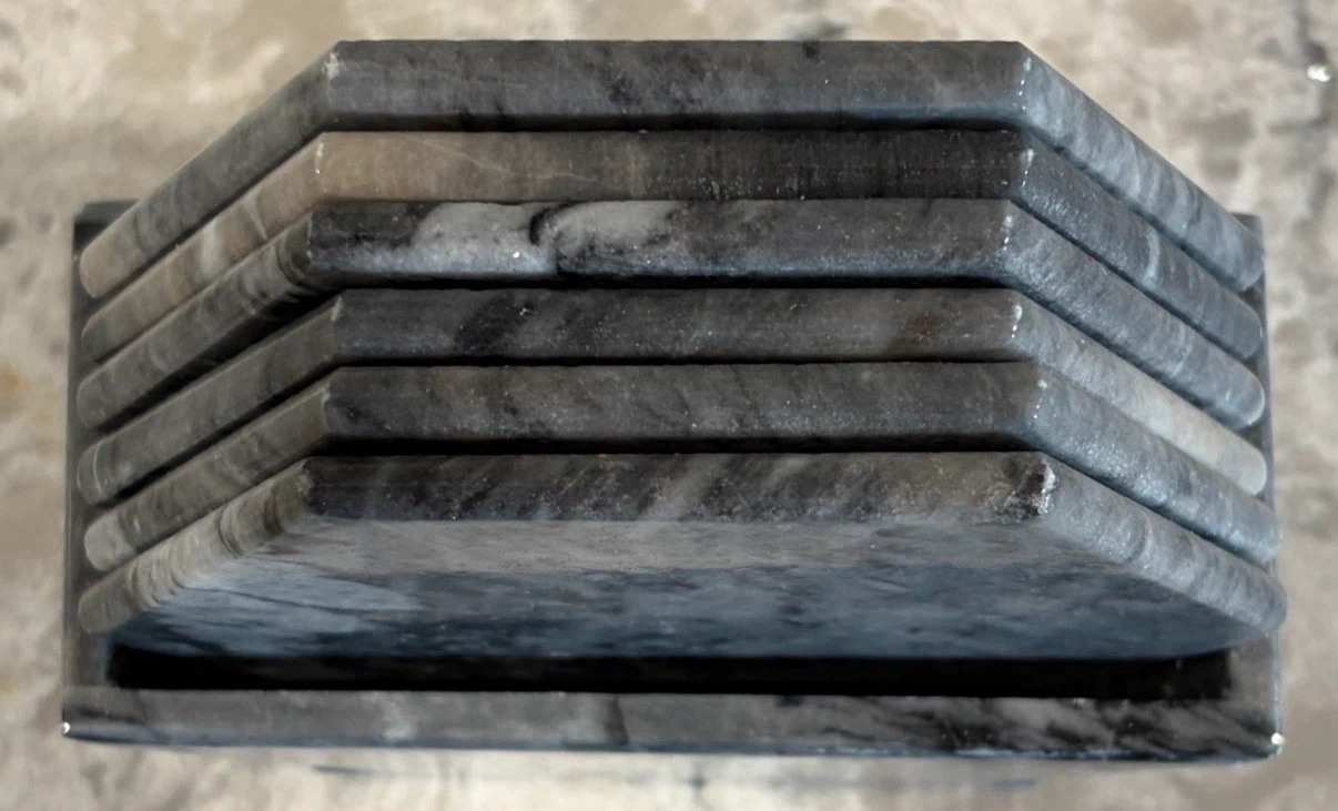 6 Grey Marble/Stone Hexagon Coasters w/ Holder - photo 2