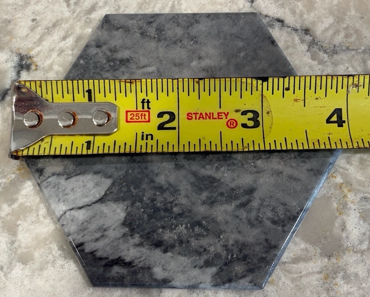 6 Grey Marble/Stone Hexagon Coasters w/ Holder - photo 5