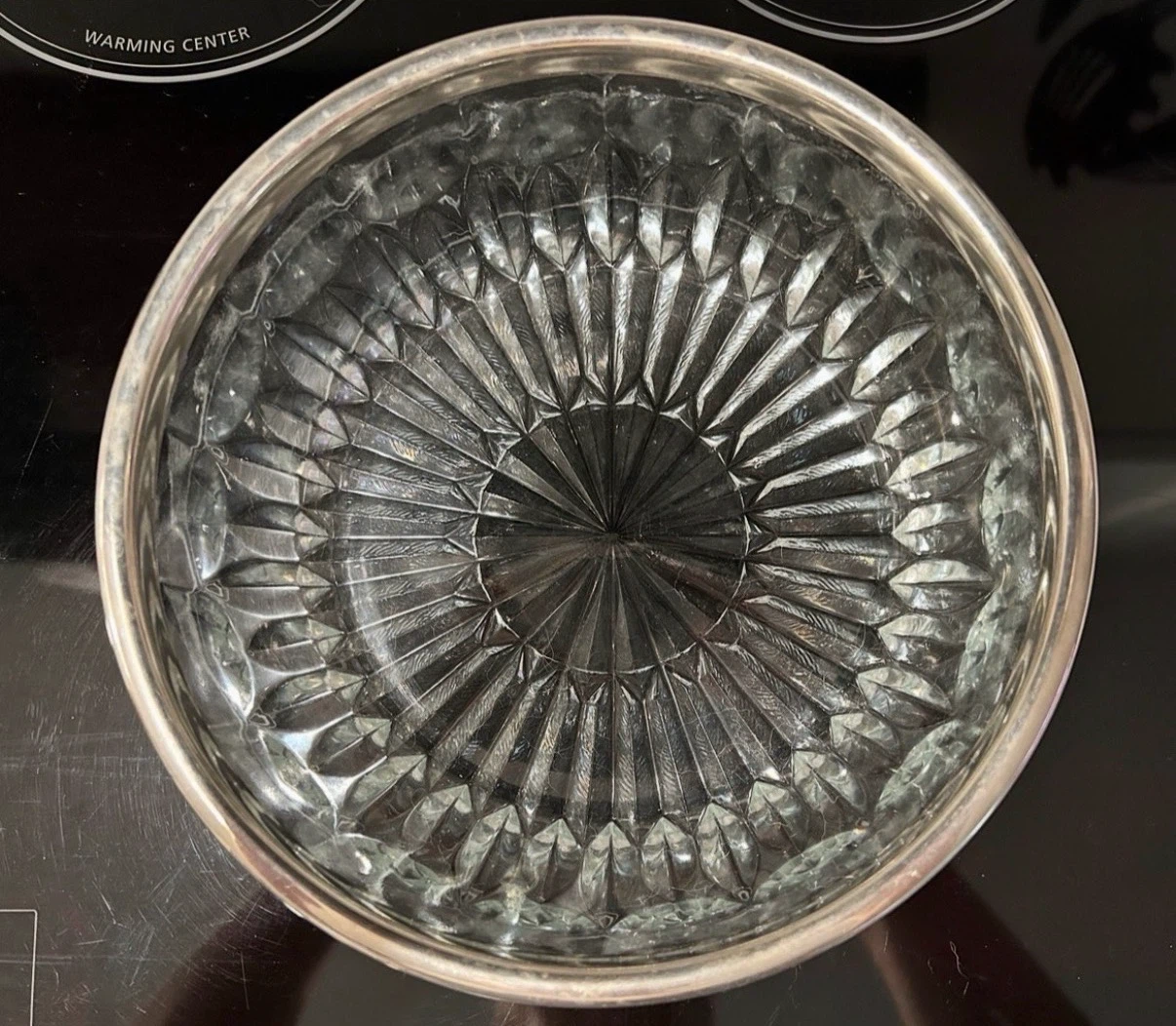 Vintage Cut Crystal Glass Serving Bowl w/ Silver Plated Rim - photo 3