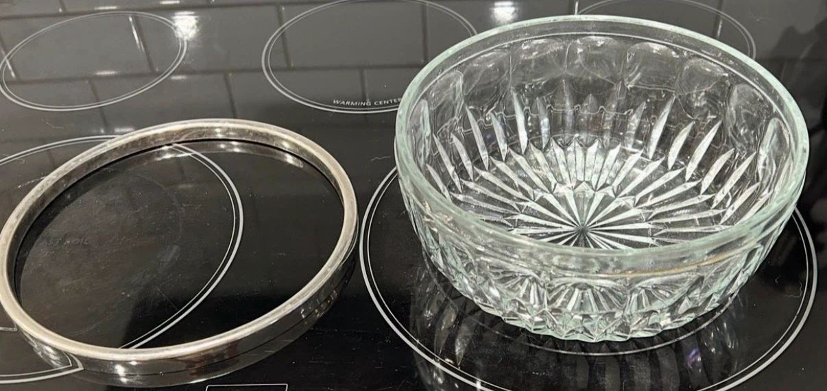 Vintage Cut Crystal Glass Serving Bowl w/ Silver Plated Rim - photo 4