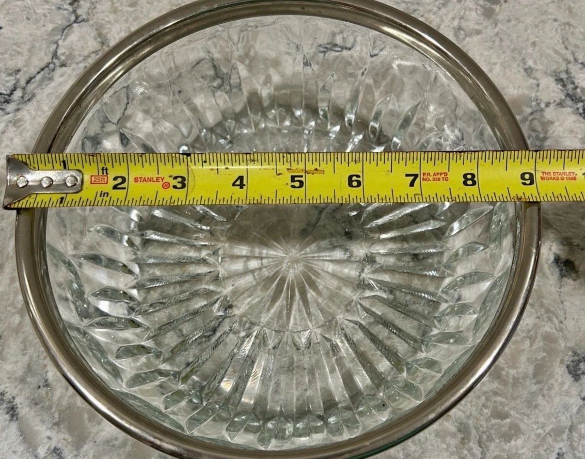 Vintage Cut Crystal Glass Serving Bowl w/ Silver Plated Rim - photo 5