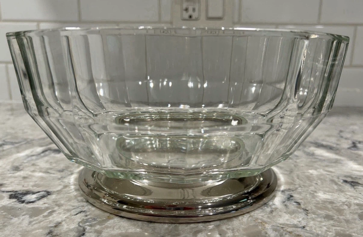 3 Vintage Cut Glass Serving Bowls w/ Silver Plated Bases - photo 3