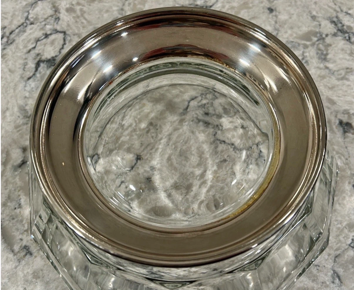 3 Vintage Cut Glass Serving Bowls w/ Silver Plated Bases - photo 5