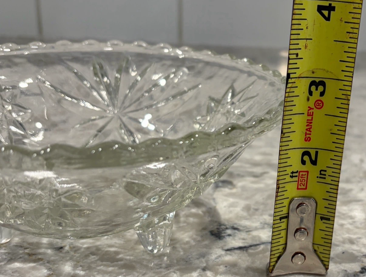 Footed Pressed Glass Bowl – Starburst Pattern Candy / Berry Dish - photo 5