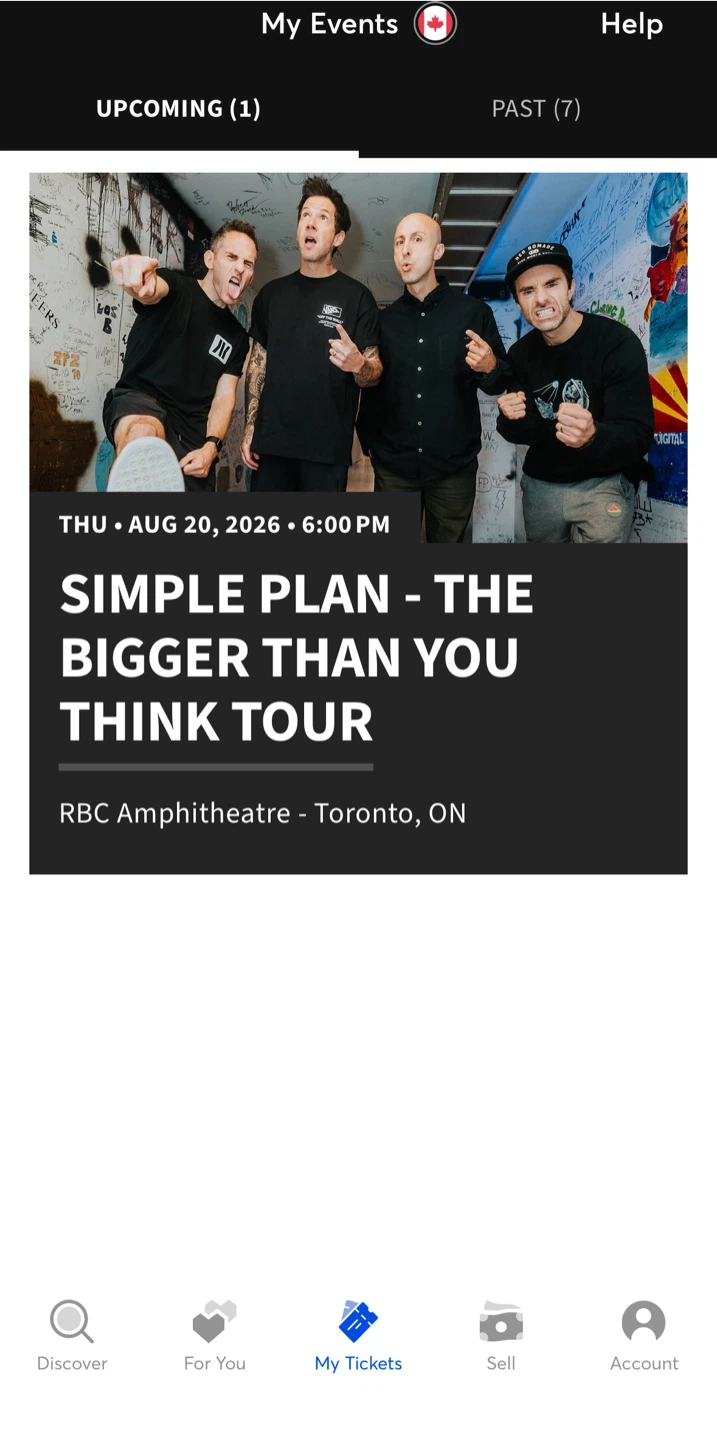 2 Simple Plan Tickets (RBC Amphitheatre - August 20th)