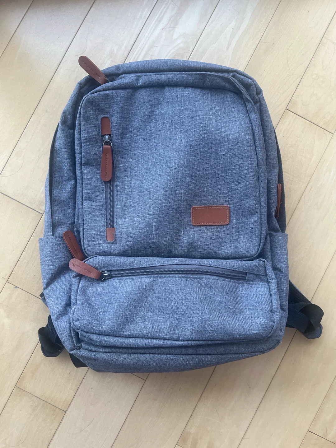 Grey Backpack with Faux Leather Accents