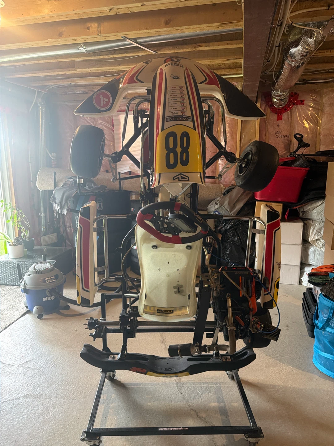 Go Kart, accessories, and storage rack