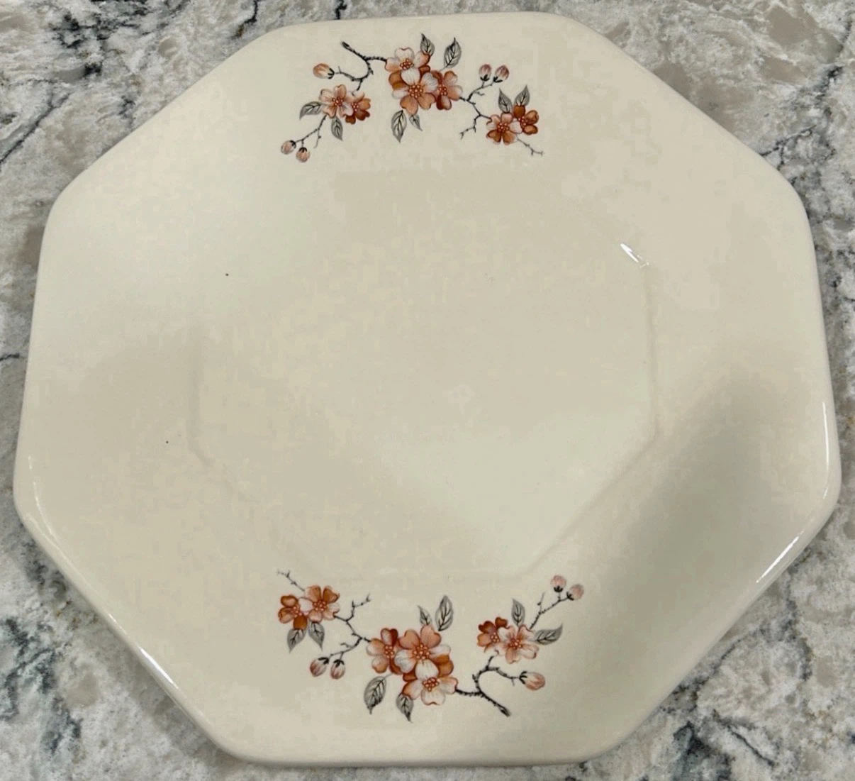 Vintage Octagon Serving Plate with Floral Design