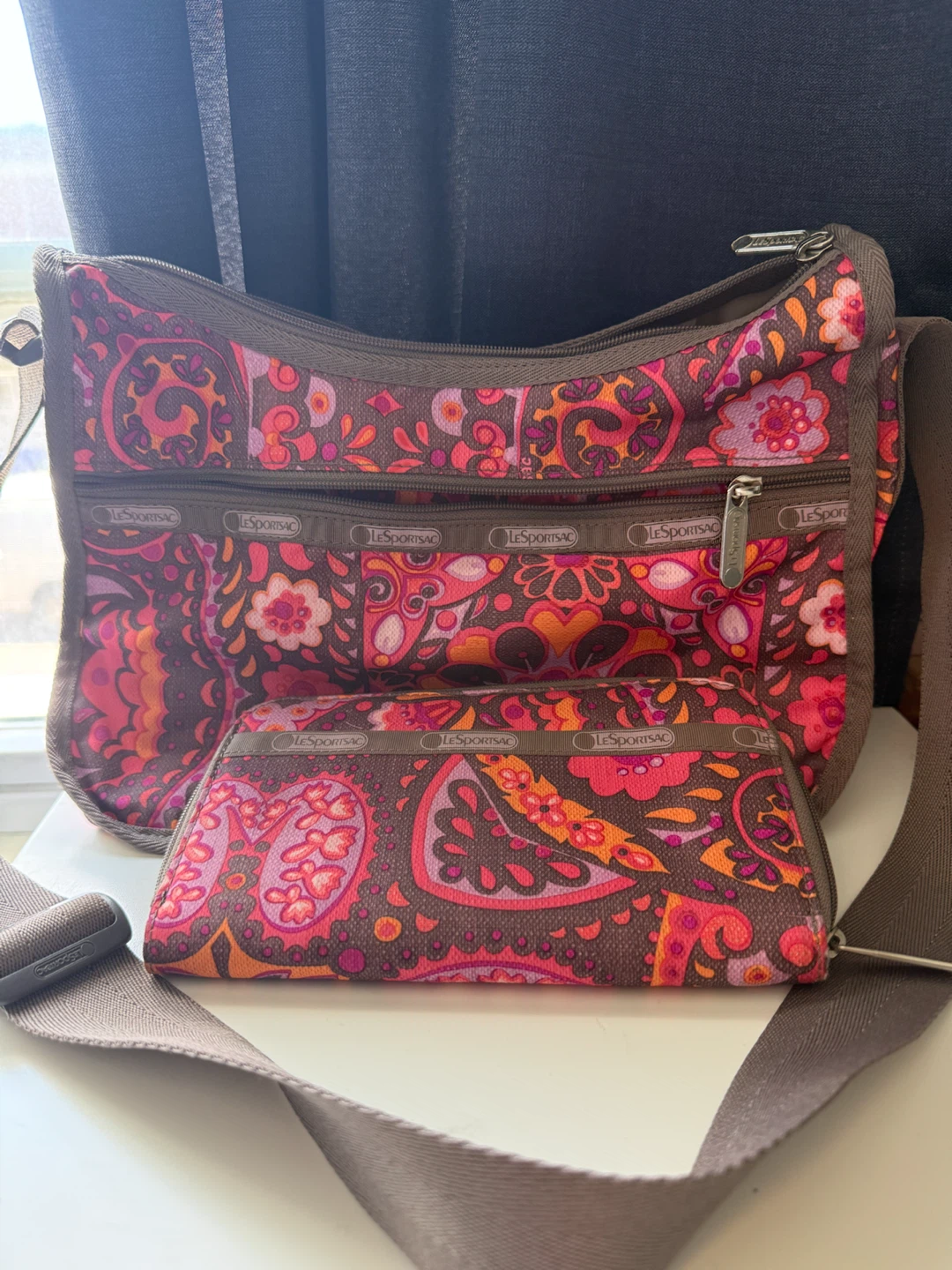LeSportsac Boho Paisley Floral Bag and Wallet Set