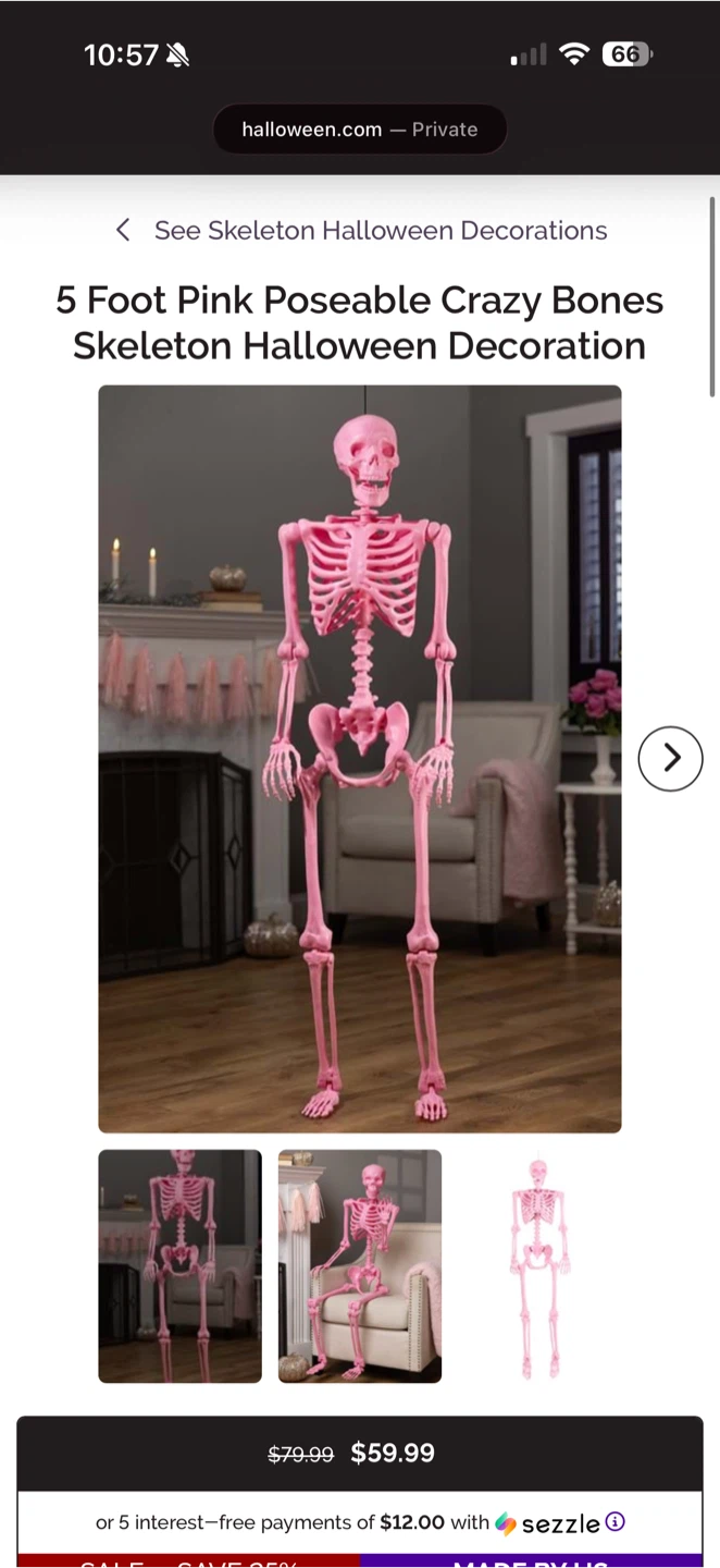 5 Foot Pink Poseable Skeleton Halloween Decoration