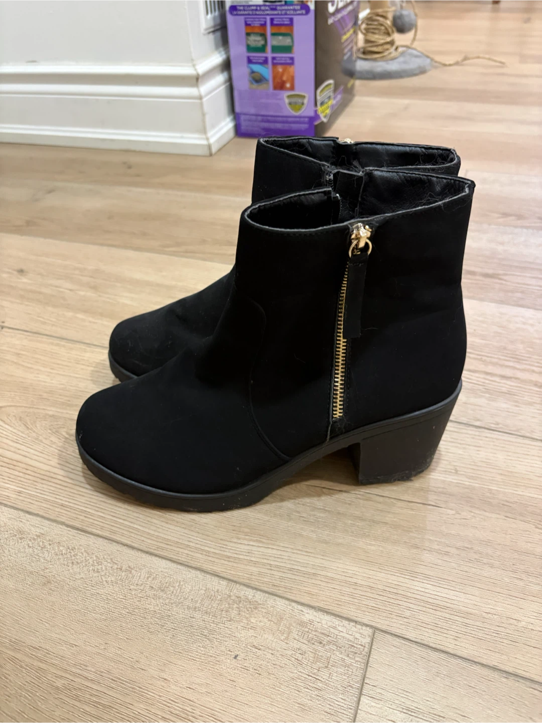 Black Ankle Boots with Gold Zipper