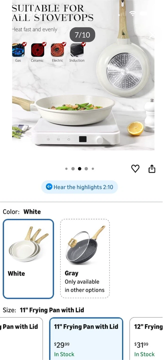 GIPP 11" Nonstick Frying Pan Skillet with Lid - White Granite - photo 5