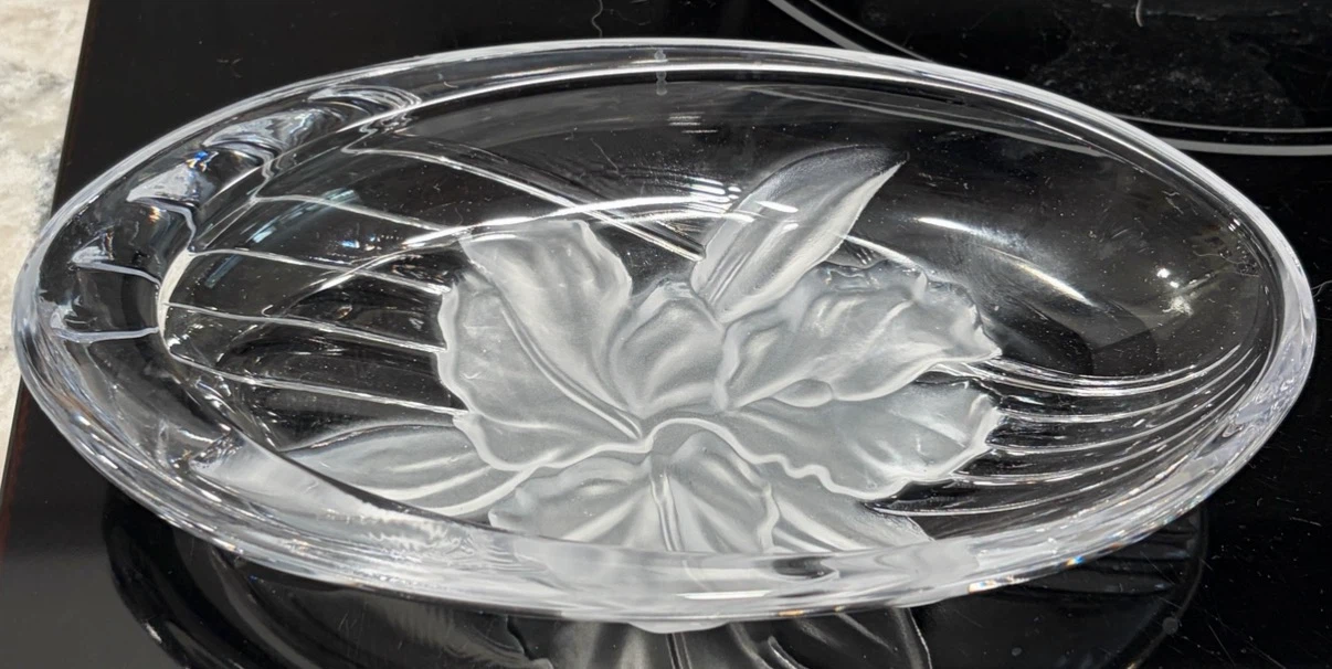 Vintage Frosted Floral Glass Serving Dish Trinket Candy Bowl