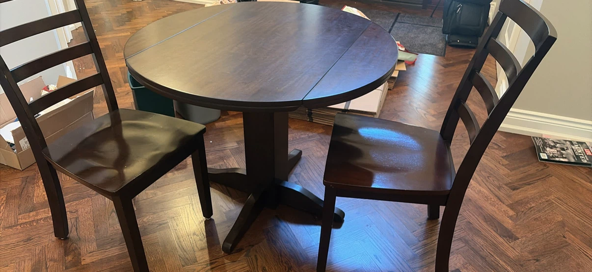 Dark Wood Drop Leaf Dining Table and Chairs Set