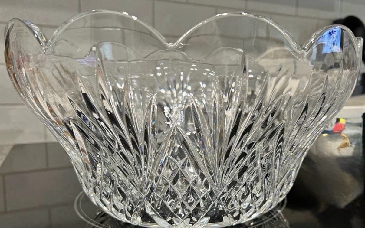 Vintage Bohemian Hand Cut Crystal Punch Bowl