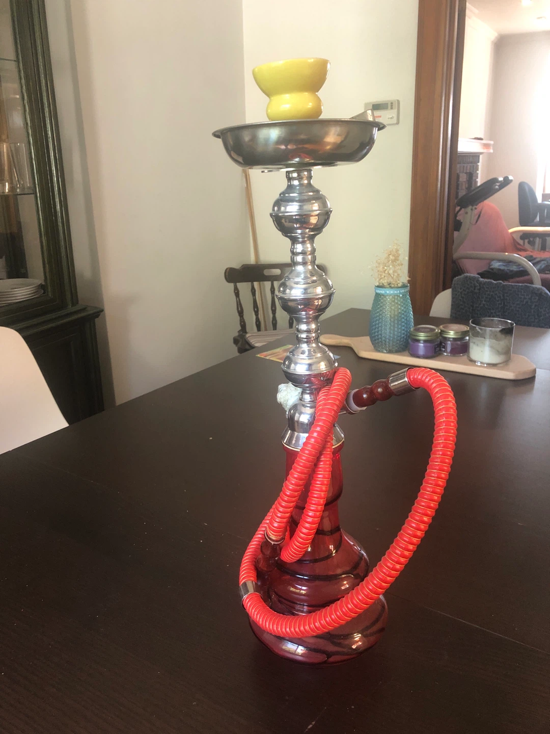 Red Glass Hookah with Accessories
